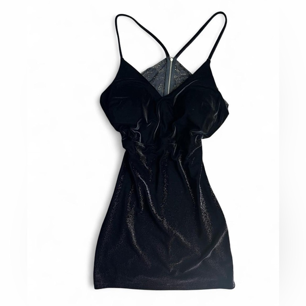 Vtg JUMP Velvet Mini Dress with a Lace Back and Cutout Size 13/14